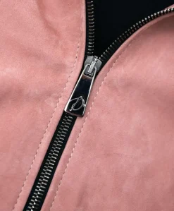 Donna D'Arienzo G155 - Bomber in pelle scamosciata rosa collo in lana merino a contrasto
