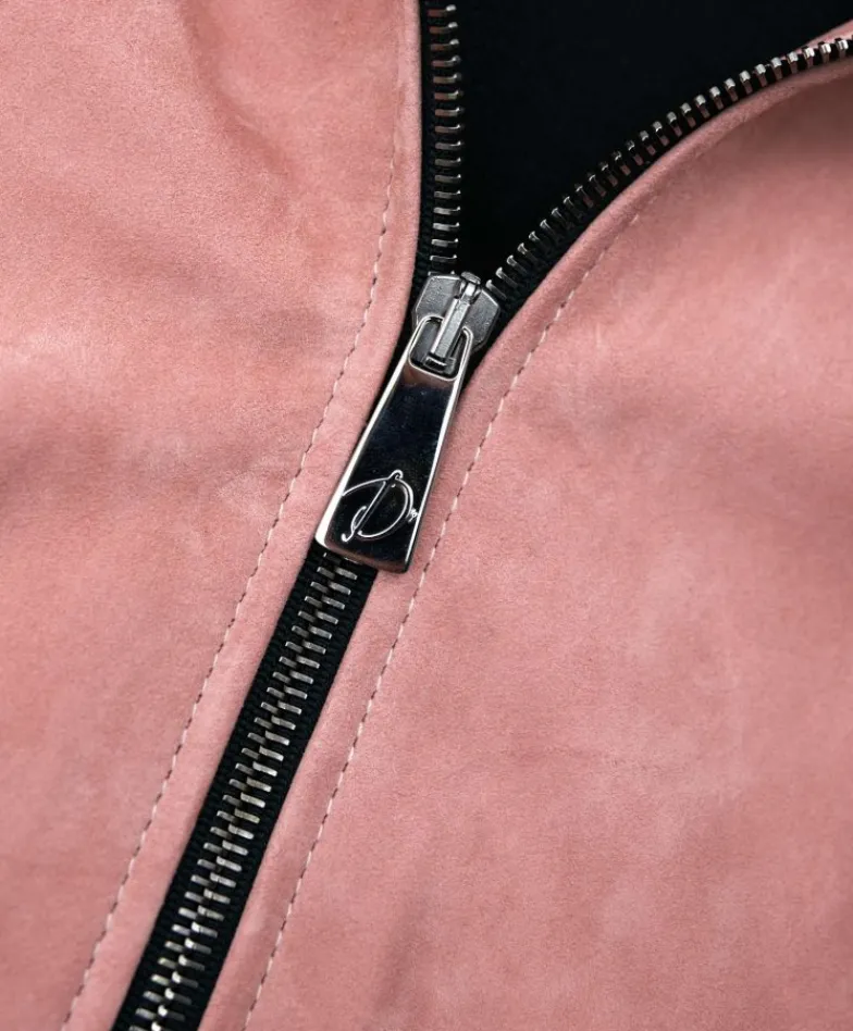 Donna D'Arienzo G155 - Bomber in pelle scamosciata rosa collo in lana merino a contrasto