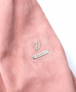 Donna D'Arienzo G155 - Bomber in pelle scamosciata rosa collo in lana merino a contrasto