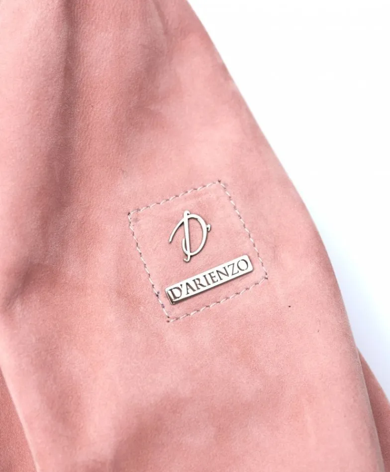 Donna D'Arienzo G155 - Bomber in pelle scamosciata rosa collo in lana merino a contrasto