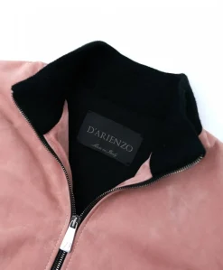 Donna D'Arienzo G155 - Bomber in pelle scamosciata rosa collo in lana merino a contrasto