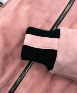 Donna D'Arienzo G155 - Bomber in pelle scamosciata rosa collo in lana merino a contrasto