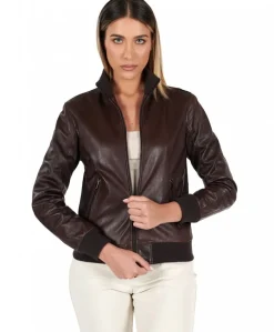 Donna D'Arienzo G155 - Bomber in pelle testa di moro effetto vintage