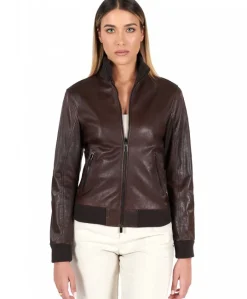 Donna D'Arienzo G155 - Bomber in pelle testa di moro effetto vintage