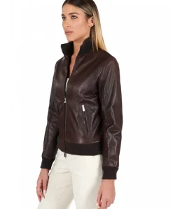 Donna D'Arienzo G155 - Bomber in pelle testa di moro effetto vintage
