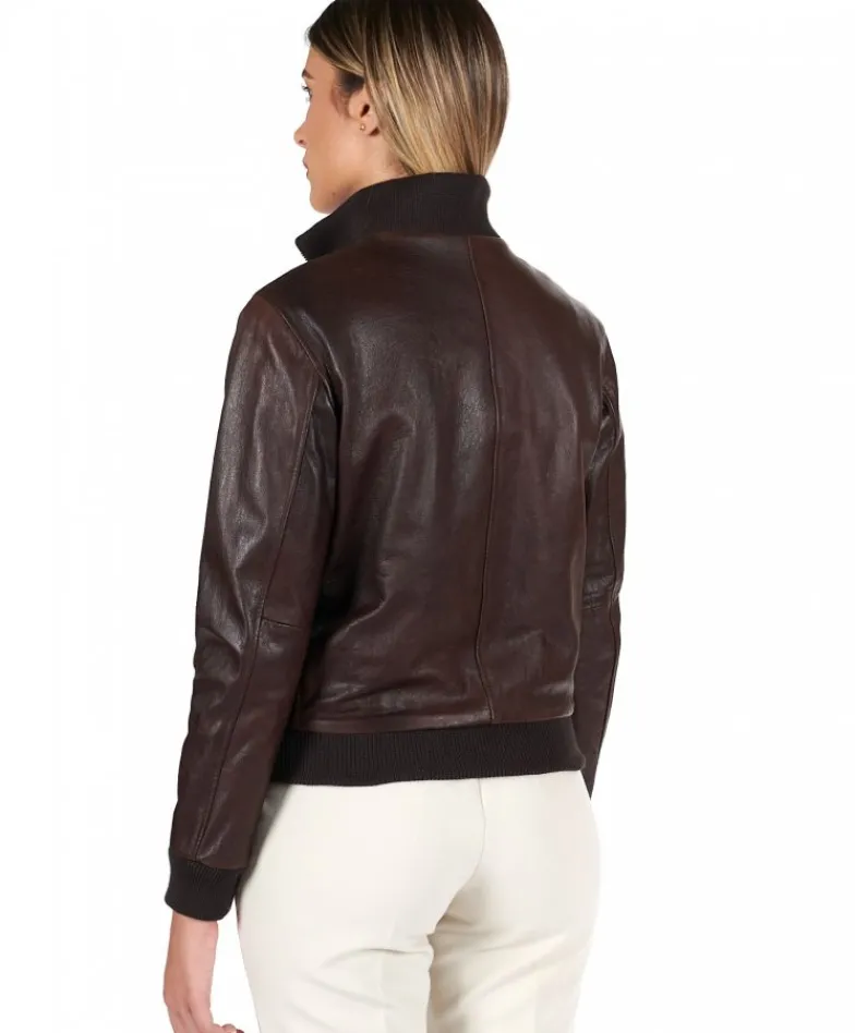 Donna D'Arienzo G155 - Bomber in pelle testa di moro effetto vintage
