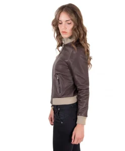 Donna D'Arienzo G155 - Bomber in pelle testa di moro effetto vintage
