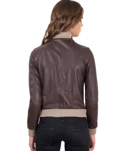 Donna D'Arienzo G155 - Bomber in pelle testa di moro effetto vintage