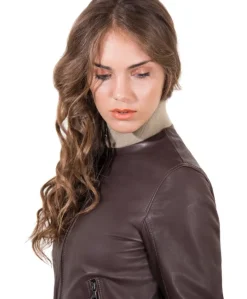 Donna D'Arienzo G155 - Bomber in pelle testa di moro effetto vintage