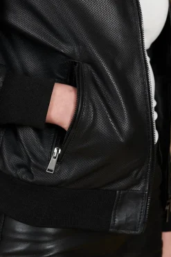 Donna D'Arienzo G155 College - Bomber in pelle traforata nera nappa effetto liscio