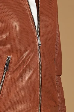 Donna D'Arienzo G155 College - Bomber in pelle traforata color cuoio nappa effetto liscio