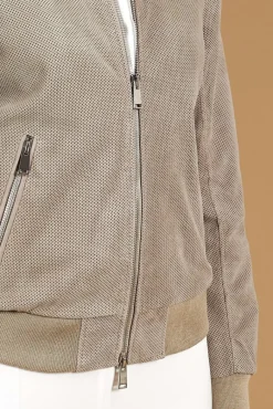 Donna D'Arienzo G155 College - Bomber in pelle camoscio traforato grigio colletto pistagna