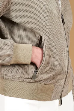 Donna D'Arienzo G155 College - Bomber in pelle camoscio traforato grigio colletto pistagna
