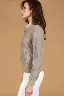 Donna D'Arienzo G155 College - Bomber in pelle camoscio traforato grigio colletto pistagna