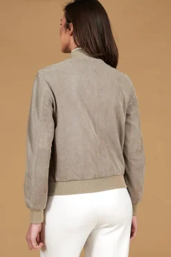 Donna D'Arienzo G155 College - Bomber in pelle camoscio traforato grigio colletto pistagna