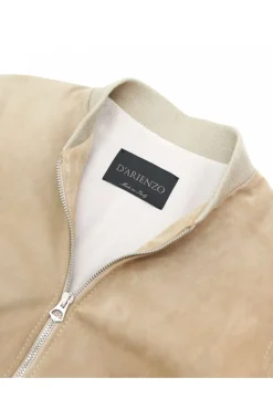 Donna D'Arienzo G155 College - Bomber in pelle camoscio colore sabbia collo banana