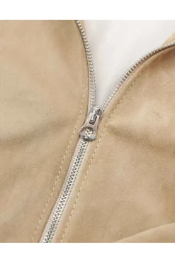 Donna D'Arienzo G155 College - Bomber in pelle camoscio colore sabbia collo banana