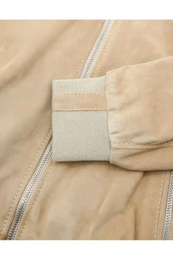 Donna D'Arienzo G155 College - Bomber in pelle camoscio colore sabbia collo banana