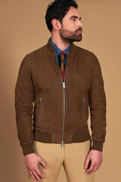Uomo D'Arienzo Gaudil - Giacca Bomber in pelle scamosciata fango due tasche