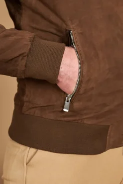 Uomo D'Arienzo Gaudil - Giacca Bomber in pelle scamosciata fango due tasche