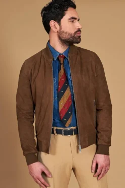 Uomo D'Arienzo Gaudil - Giacca Bomber in pelle scamosciata fango due tasche