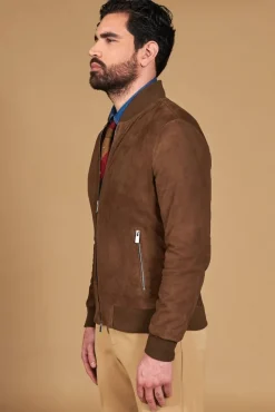 Uomo D'Arienzo Gaudil - Giacca Bomber in pelle scamosciata fango due tasche