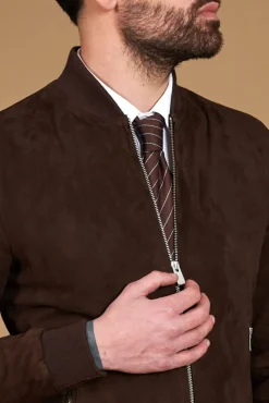Uomo D'Arienzo Gaudil - Giacca Bomber in pelle camoscio testa di moro due tasche