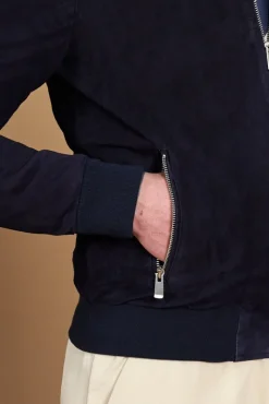 Uomo D'Arienzo Gaudil - Giacca Bomber in pelle camoscio blu due tasche