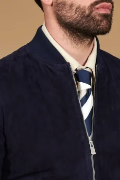 Uomo D'Arienzo Gaudil - Giacca Bomber in pelle camoscio blu due tasche