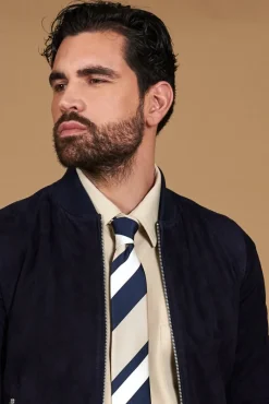 Uomo D'Arienzo Gaudil - Giacca Bomber in pelle camoscio blu due tasche