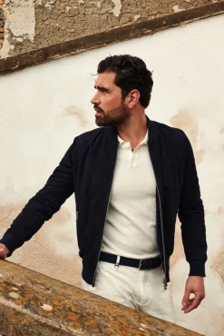 Uomo D'Arienzo Gaudil - Giacca Bomber in pelle camoscio blu due tasche