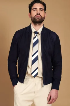 Uomo D'Arienzo Gaudil - Giacca Bomber in pelle camoscio blu due tasche