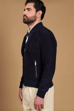 Uomo D'Arienzo Gaudil - Giacca Bomber in pelle camoscio blu due tasche