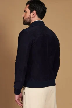 Uomo D'Arienzo Gaudil - Giacca Bomber in pelle camoscio blu due tasche