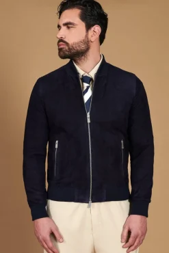 Uomo D'Arienzo Gaudil - Giacca Bomber in pelle camoscio blu due tasche