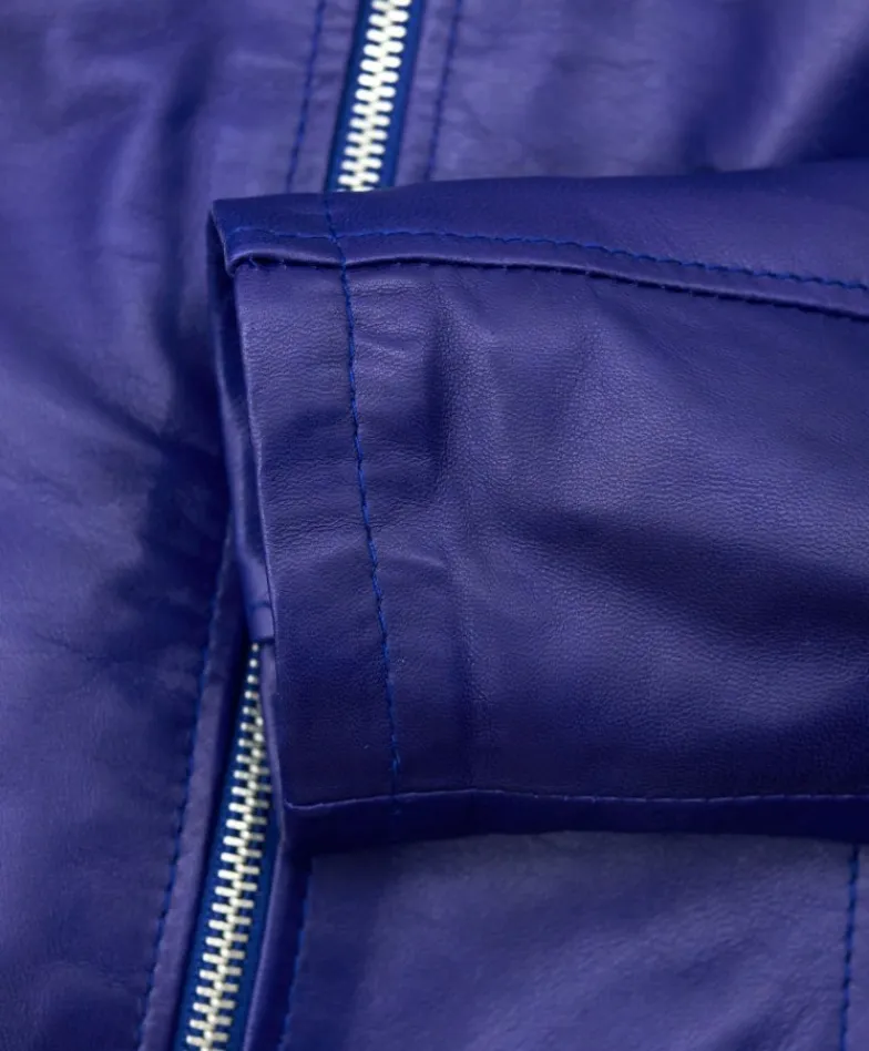 Donna D'Arienzo Geny - Giacca moto in pelle naturale bluette trapuntata effetto liscio