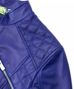 Donna D'Arienzo Geny - Giacca moto in pelle naturale bluette trapuntata effetto liscio