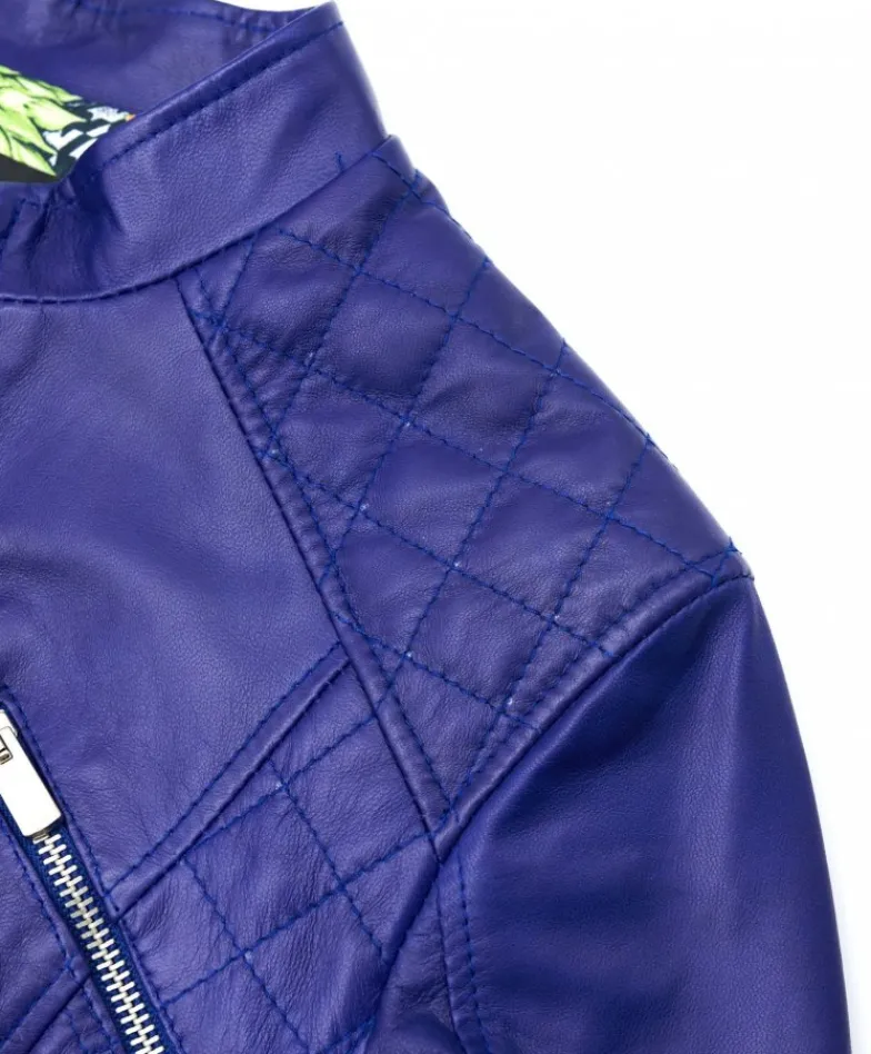 Donna D'Arienzo Geny - Giacca moto in pelle naturale bluette trapuntata effetto liscio