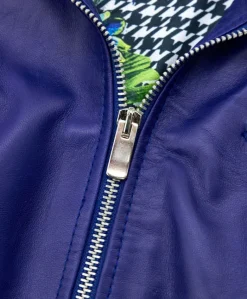 Donna D'Arienzo Geny - Giacca moto in pelle naturale bluette trapuntata effetto liscio