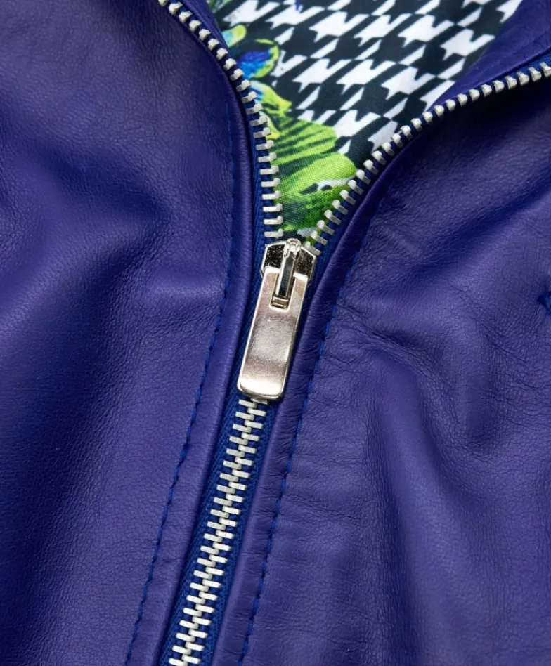 Donna D'Arienzo Geny - Giacca moto in pelle naturale bluette trapuntata effetto liscio