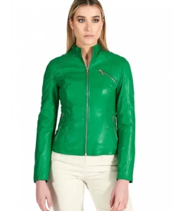 Donna D'Arienzo Geny - Giacca moto in pelle verde trapuntata nappa effetto liscio