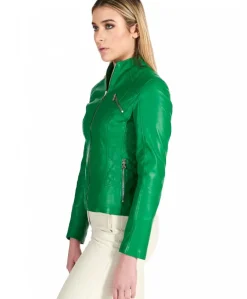 Donna D'Arienzo Geny - Giacca moto in pelle verde trapuntata nappa effetto liscio