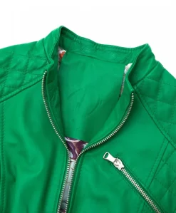 Donna D'Arienzo Geny - Giacca moto in pelle verde trapuntata nappa effetto liscio