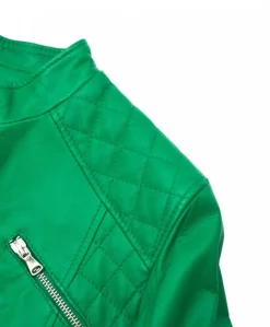 Donna D'Arienzo Geny - Giacca moto in pelle verde trapuntata nappa effetto liscio