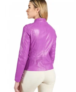 Donna D'Arienzo Geny - Giacca moto in pelle naturale glicine trapuntata effetto liscio