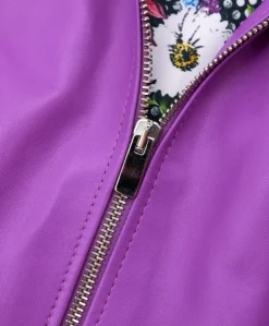 Donna D'Arienzo Geny - Giacca moto in pelle naturale glicine trapuntata effetto liscio