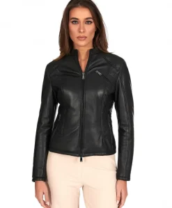 Donna D'Arienzo Geny - Giubbotto moto in pelle nera trapuntata effetto vintage