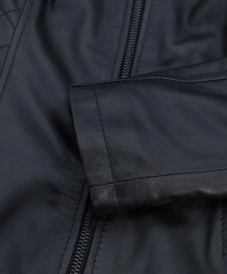 Donna D'Arienzo Geny - Giubbotto moto in pelle nera trapuntata effetto vintage