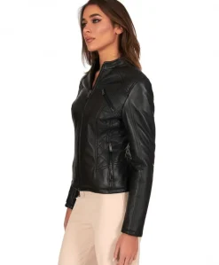 Donna D'Arienzo Geny - Giubbotto moto in pelle nera trapuntata effetto vintage