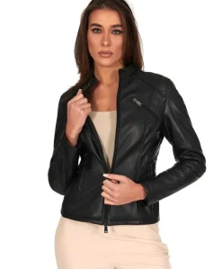 Donna D'Arienzo Geny - Giubbotto moto in pelle nera trapuntata effetto vintage